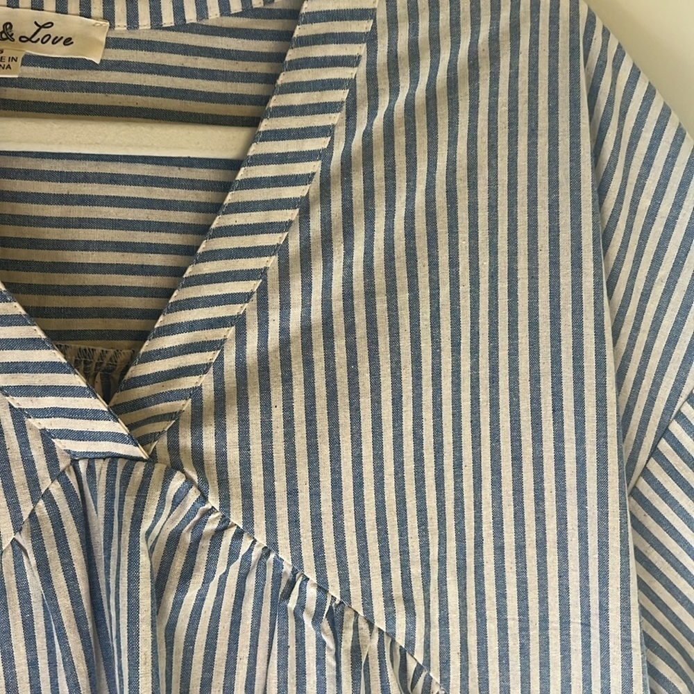 Preppy Babydoll Style Nautical Cotton Blue & White Striped Dress w/Ruffles - Picture 3 of 7
